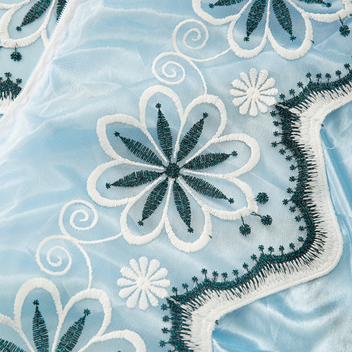 91家纺网 家纺一手货源 找家纺 纽缦家纺 2021新款凉感丝乳胶凉席可拆卸床裙款三件套 湖蓝