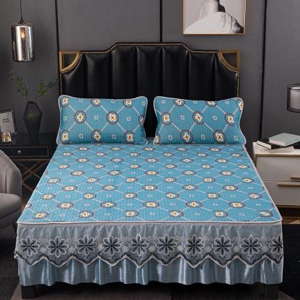 纽缦家纺 2021新款凉感丝乳胶凉席可拆卸床裙款三件套 简花兰