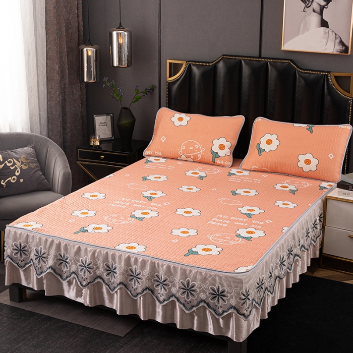 91家纺网 家纺一手货源 找家纺 纽缦家纺 2021新款凉感丝乳胶凉席可拆卸床裙款三件套 开心花语玉