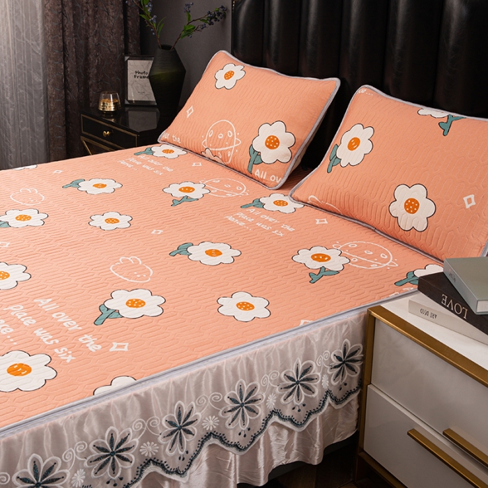 91家纺网 家纺一手货源 找家纺 纽缦家纺 2021新款凉感丝乳胶凉席可拆卸床裙款三件套 开心花语玉