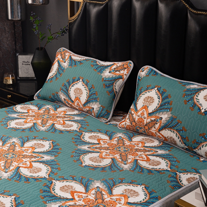 91家纺网 家纺一手货源 找家纺 纽缦家纺 2021新款凉感丝乳胶凉席可拆卸床裙款三件套 浪漫巴黎（绿）