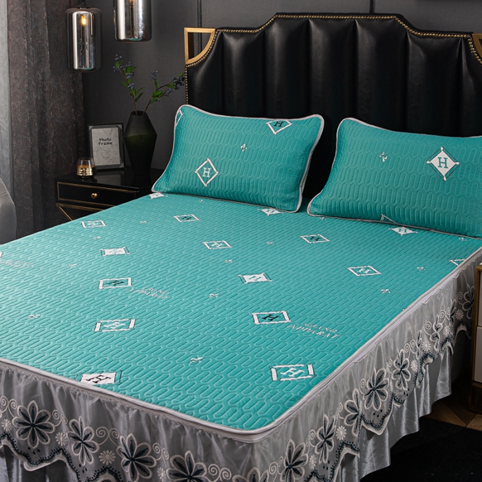 91家纺网 家纺一手货源 找家纺 纽缦家纺 2021新款凉感丝乳胶凉席可拆卸床裙款三件套 路易