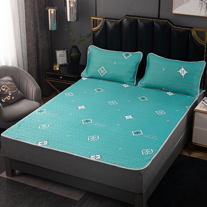 91家纺网 家纺一手货源 找家纺 纽缦家纺 2021新款凉感丝乳胶凉席可拆卸床裙款三件套 路易