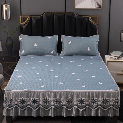 纽缦家纺 2021新款凉感丝乳胶凉席可拆卸床裙款三件套 喵趣横生