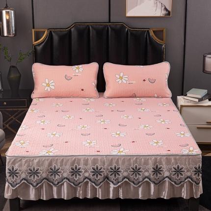 纽缦家纺 2021新款凉感丝乳胶凉席可拆卸床裙款三件套 难忘哈密-玉