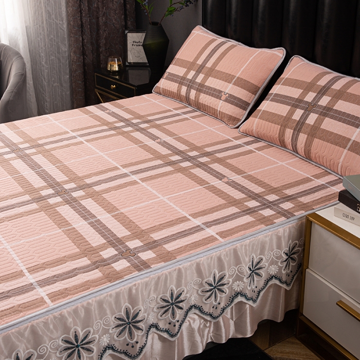 91家纺网 家纺一手货源 找家纺 纽缦家纺 2021新款凉感丝乳胶凉席可拆卸床裙款三件套 诗情话意