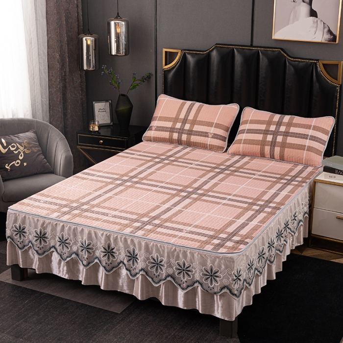 91家纺网 家纺一手货源 找家纺 纽缦家纺 2021新款凉感丝乳胶凉席可拆卸床裙款三件套 诗情话意