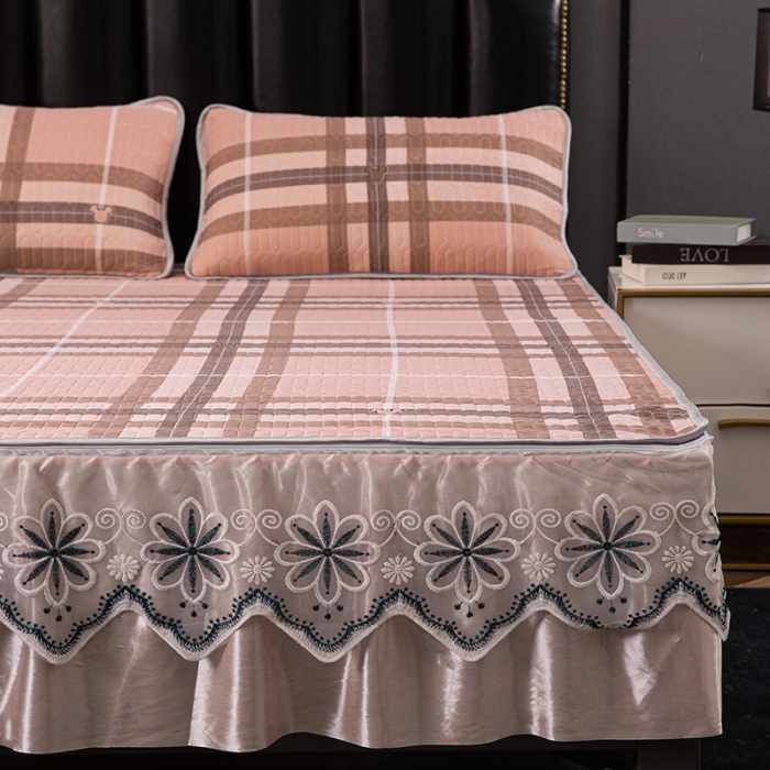 91家纺网 家纺一手货源 找家纺 纽缦家纺 2021新款凉感丝乳胶凉席可拆卸床裙款三件套 诗情话意