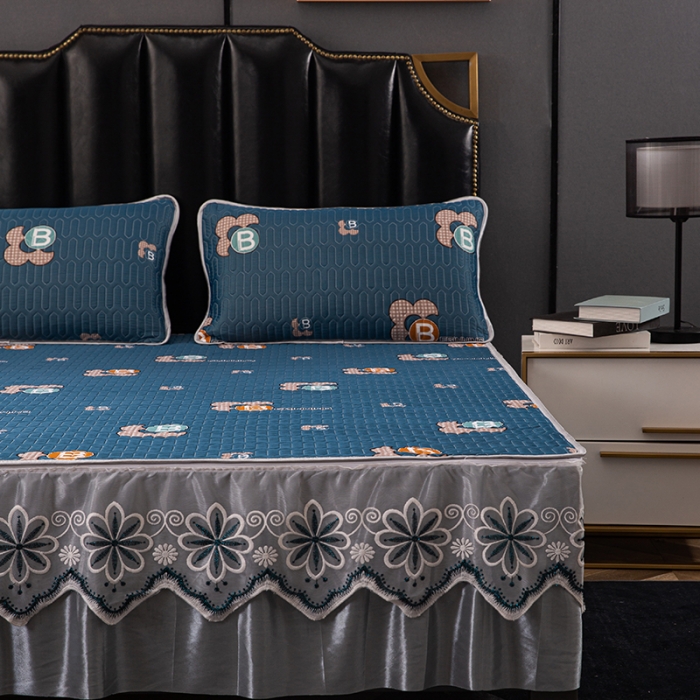 91家纺网 家纺一手货源 找家纺 纽缦家纺 2021新款凉感丝乳胶凉席可拆卸床裙款三件套 时尚前沿