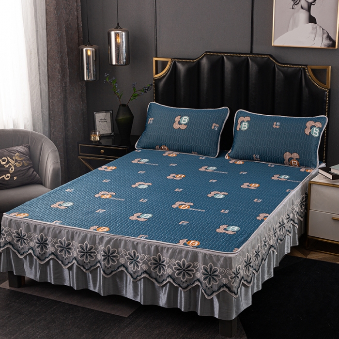 91家纺网 家纺一手货源 找家纺 纽缦家纺 2021新款凉感丝乳胶凉席可拆卸床裙款三件套 时尚前沿