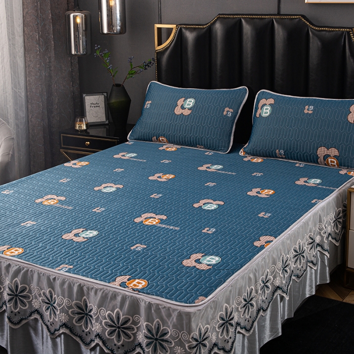 91家纺网 家纺一手货源 找家纺 纽缦家纺 2021新款凉感丝乳胶凉席可拆卸床裙款三件套 时尚前沿