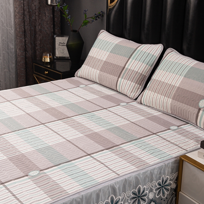 91家纺网 家纺一手货源 找家纺 纽缦家纺 2021新款凉感丝乳胶凉席可拆卸床裙款三件套 温文尔雅绿