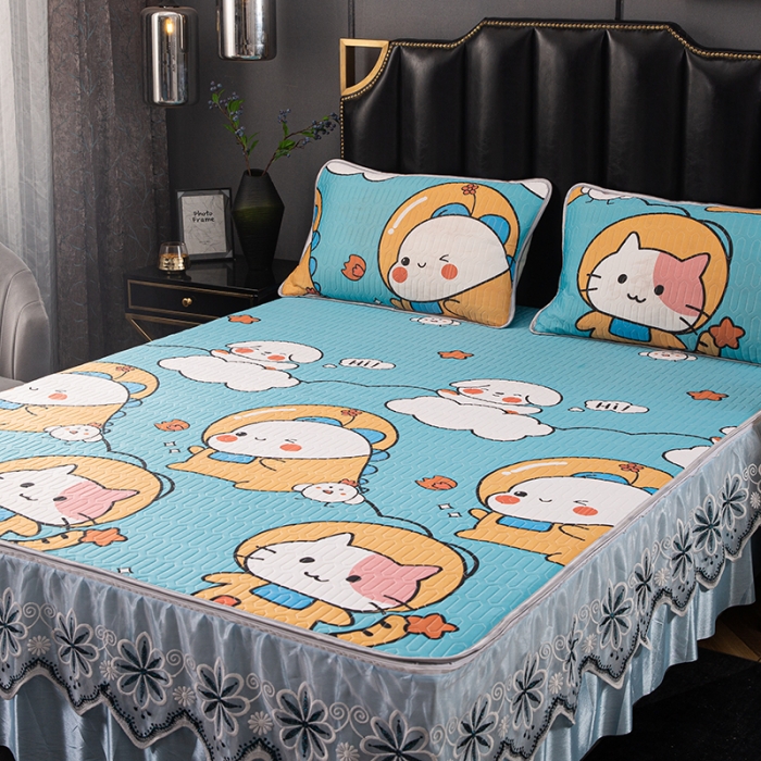 91家纺网 家纺一手货源 找家纺 纽缦家纺 2021新款凉感丝乳胶凉席可拆卸床裙款三件套 幸福王子-绿