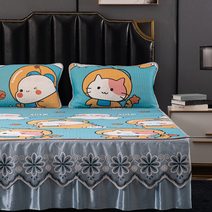 91家纺网 家纺一手货源 找家纺 纽缦家纺 2021新款凉感丝乳胶凉席可拆卸床裙款三件套 幸福王子-绿