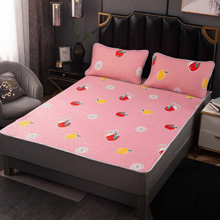 91家纺网 家纺一手货源 找家纺 纽缦家纺 2021新款凉感丝乳胶凉席可拆卸床裙款三件套 元气甜橙-红