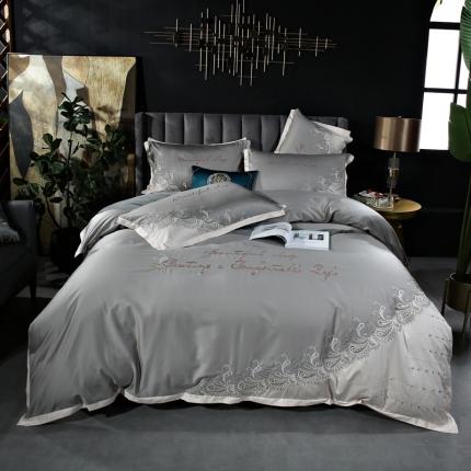 星尚家纺2021新款100支长绒棉曼莎四件套 银灰