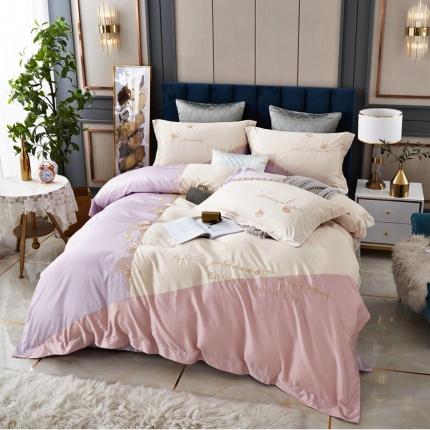 91家纺网 家纺一手货源 找家纺 星尚家纺 2021新款100支长绒棉叶韵四件套 豆沙粉