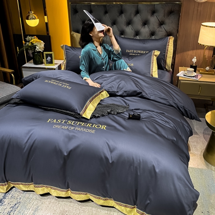 91家纺网 家纺一手货源 找家纺 ab家纺 2021新款40s全棉刺绣四件套黛蓝