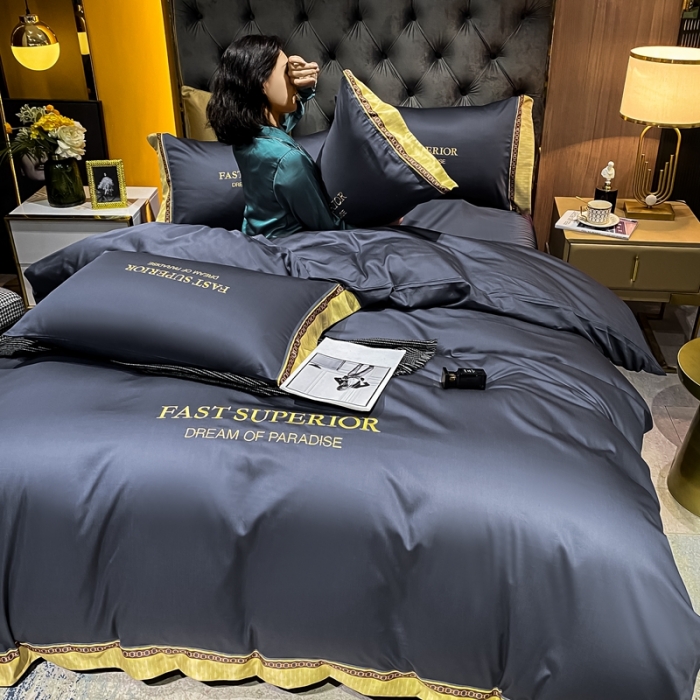 91家纺网 家纺一手货源 找家纺 ab家纺 2021新款40s全棉刺绣四件套黛蓝