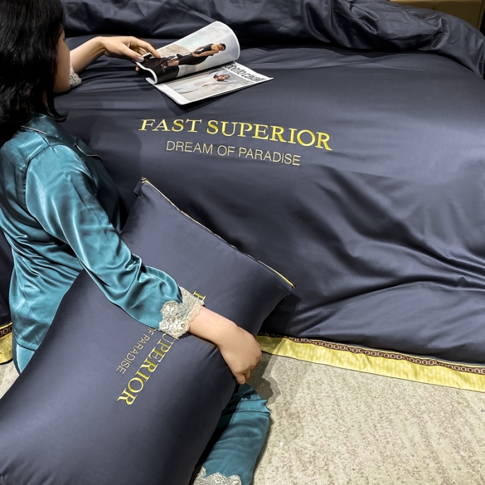 91家纺网 家纺一手货源 找家纺 ab家纺 2021新款40s全棉刺绣四件套黛蓝