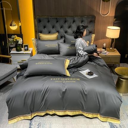 91家纺网 家纺一手货源 找家纺 ab家纺 2021新款40s全棉刺绣四件套高级灰