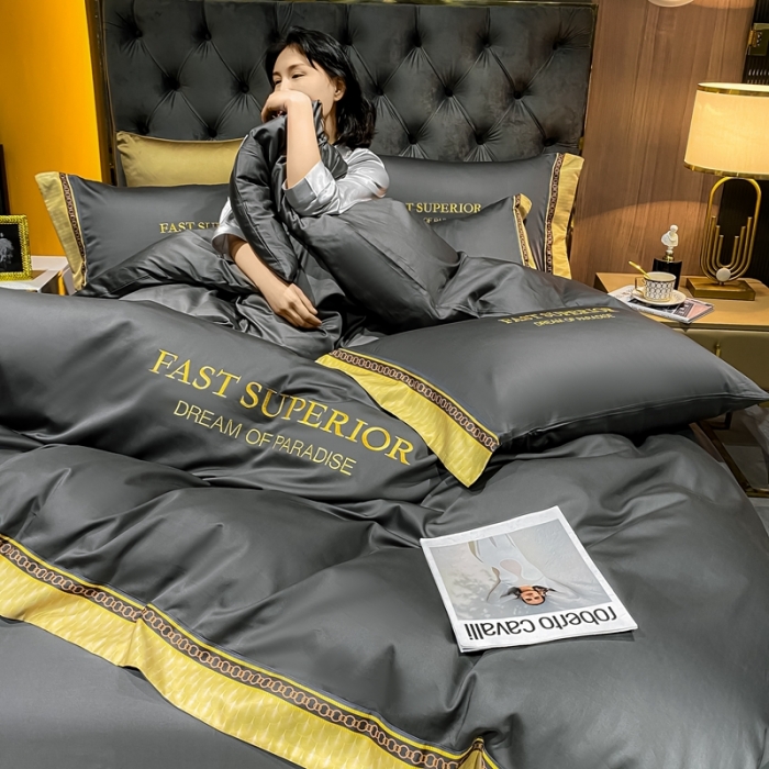 91家纺网 家纺一手货源 找家纺 ab家纺 2021新款40s全棉刺绣四件套高级灰