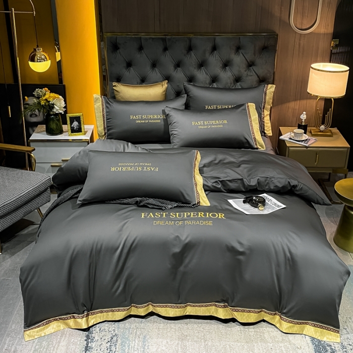 91家纺网 家纺一手货源 找家纺 ab家纺 2021新款40s全棉刺绣四件套高级灰