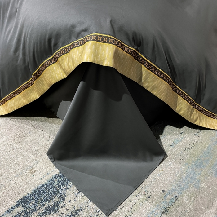 91家纺网 家纺一手货源 找家纺 ab家纺 2021新款40s全棉刺绣四件套高级灰