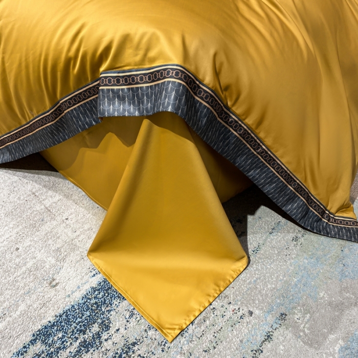 91家纺网 家纺一手货源 找家纺 ab家纺 2021新款40s全棉刺绣四件套姜黄