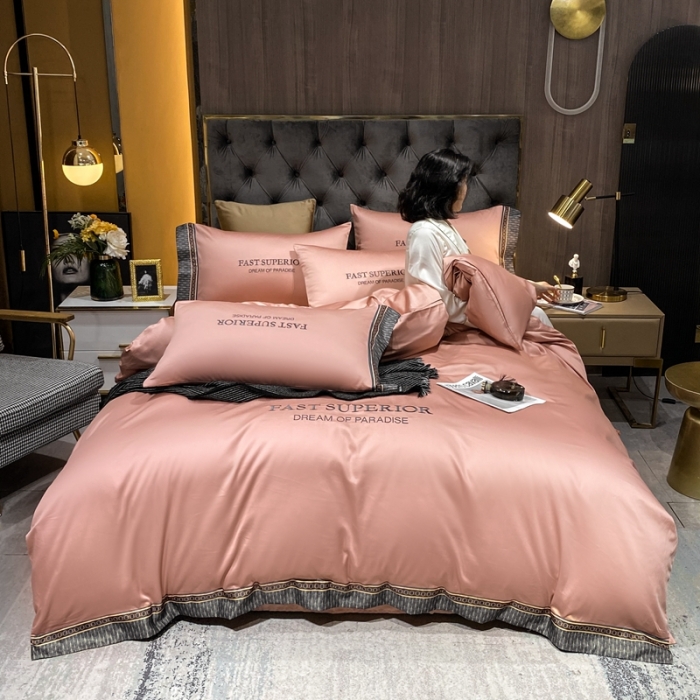 91家纺网 家纺一手货源 找家纺 ab家纺 2021新款40s全棉刺绣四件套浅豆沙