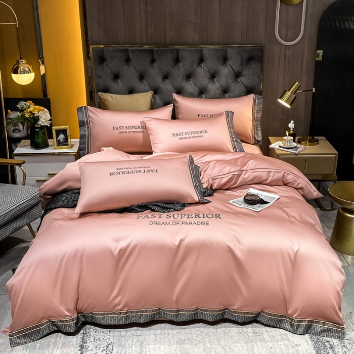 91家纺网 家纺一手货源 找家纺 ab家纺 2021新款40s全棉刺绣四件套浅豆沙