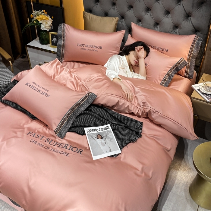 91家纺网 家纺一手货源 找家纺 ab家纺 2021新款40s全棉刺绣四件套浅豆沙