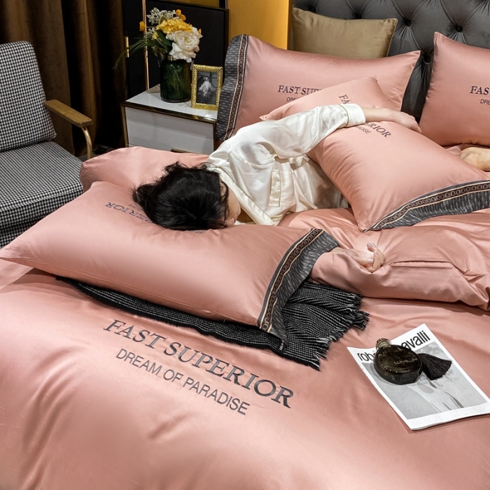 91家纺网 家纺一手货源 找家纺 ab家纺 2021新款40s全棉刺绣四件套浅豆沙