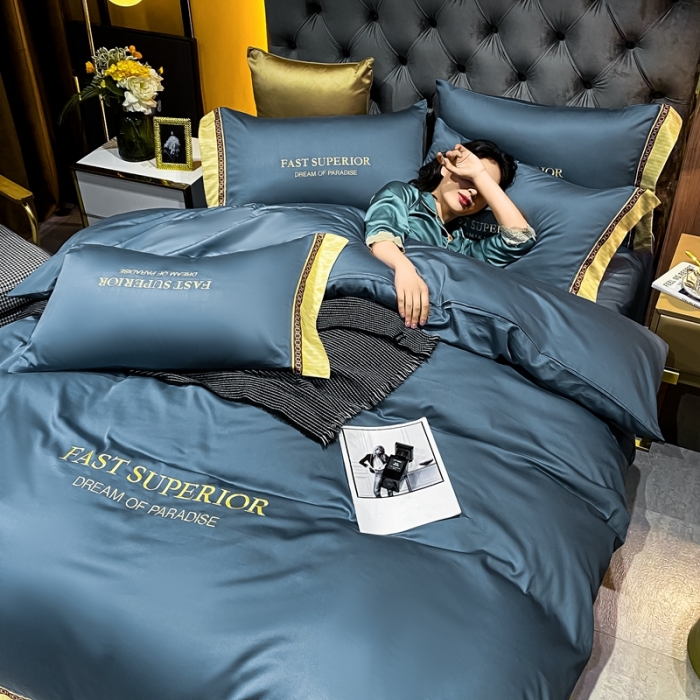 91家纺网 家纺一手货源 找家纺 ab家纺 2021新款40s全棉刺绣四件套时尚-宾利蓝