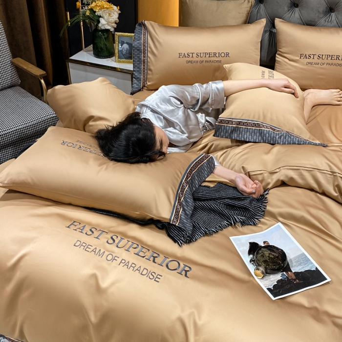 91家纺网 家纺一手货源 找家纺 ab家纺 2021新款40s全棉刺绣四件套香槟金