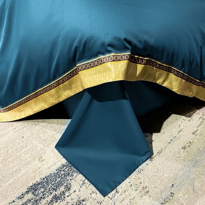 91家纺网 家纺一手货源 找家纺 ab家纺 2021新款40s全棉刺绣四件套月光蓝