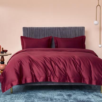 91家纺网 家纺一手货源 找家纺 涞澳家纺 2021新款100支素色四件套 洋酒红