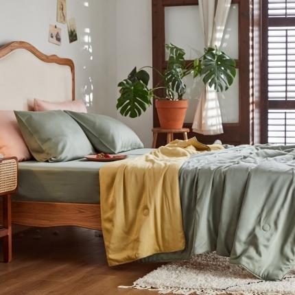 91家纺网 家纺一手货源 找家纺 涞澳家纺 2021新款60天丝纯色夏被四件套 海藻绿&amp;黄