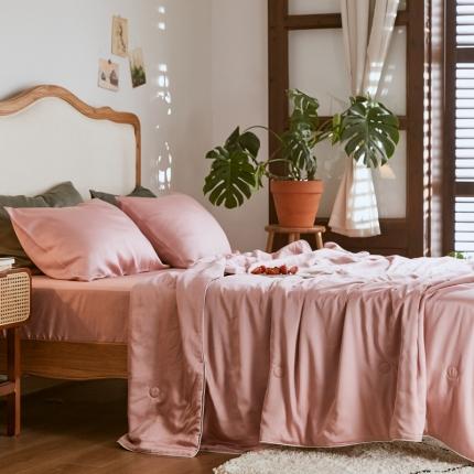 91家纺网 家纺一手货源 找家纺 涞澳家纺 2021新款60天丝纯色夏被四件套 梦幻粉