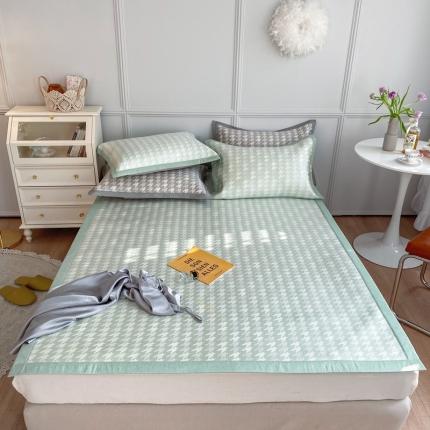 91家纺网 家纺一手货源 找家纺 涞澳家纺 2021新款凉席三件套-千鸟格 千鸟格-绿