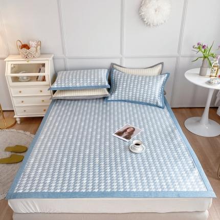 91家纺网 家纺一手货源 找家纺 涞澳家纺 2021新款凉席三件套-千鸟格 千鸟格-浅蓝