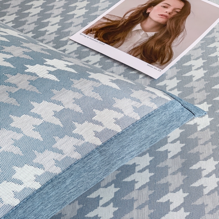 91家纺网 家纺一手货源 找家纺 涞澳家纺 2021新款凉席三件套-千鸟格 千鸟格-浅蓝