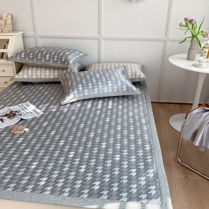 91家纺网 家纺一手货源 找家纺 涞澳家纺 2021新款凉席三件套-千鸟格 千鸟格-深灰