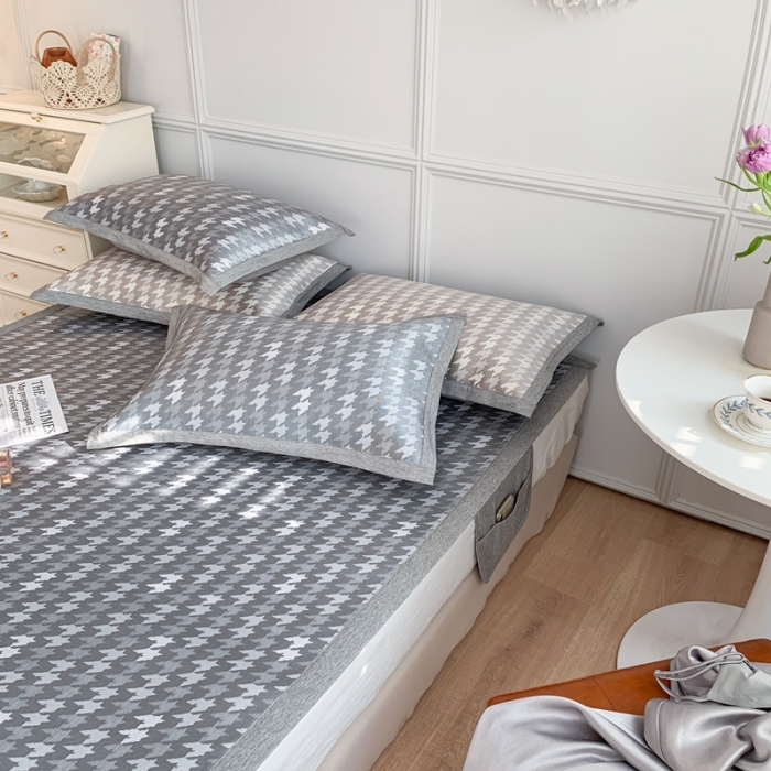 91家纺网 家纺一手货源 找家纺 涞澳家纺 2021新款凉席三件套-千鸟格 千鸟格-深灰