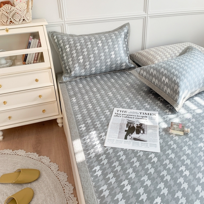 91家纺网 家纺一手货源 找家纺 涞澳家纺 2021新款凉席三件套-千鸟格 千鸟格-深灰