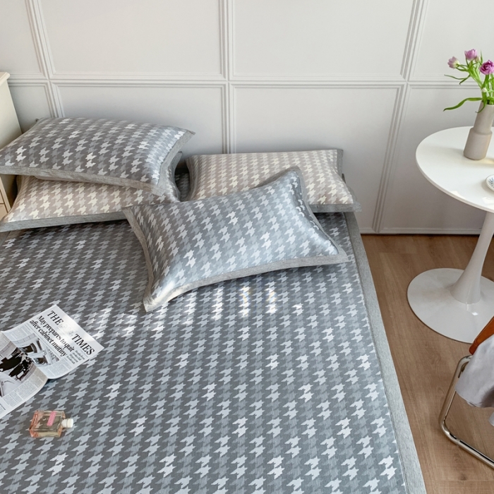 91家纺网 家纺一手货源 找家纺 涞澳家纺 2021新款凉席三件套-千鸟格 千鸟格-深灰