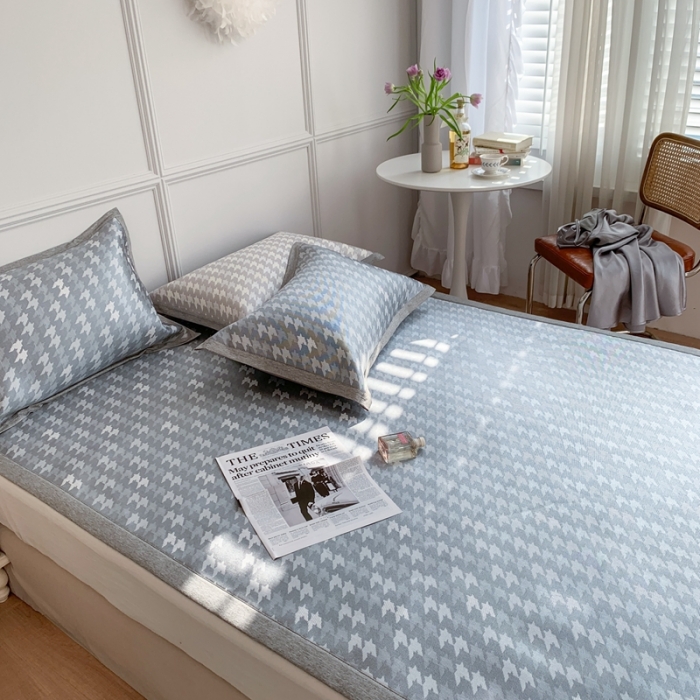 91家纺网 家纺一手货源 找家纺 涞澳家纺 2021新款凉席三件套-千鸟格 千鸟格-深灰