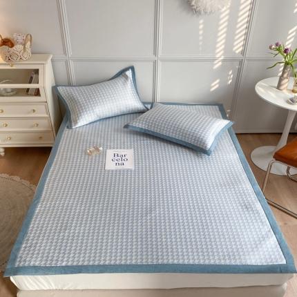 91家纺网 家纺一手货源 找家纺 涞澳家纺 2021新款凉席三件套-千鸟格 千鸟格-深蓝