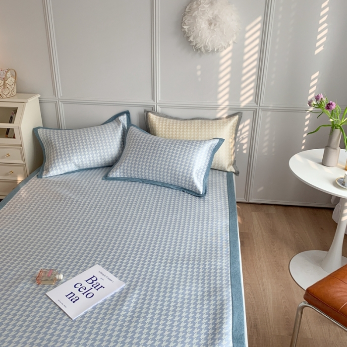 91家纺网 家纺一手货源 找家纺 涞澳家纺 2021新款凉席三件套-千鸟格 千鸟格-深蓝