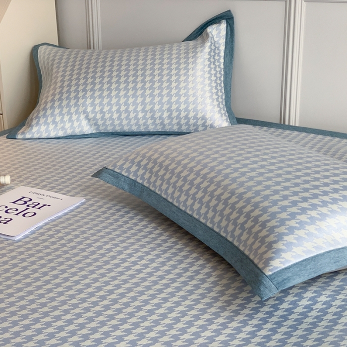 91家纺网 家纺一手货源 找家纺 涞澳家纺 2021新款凉席三件套-千鸟格 千鸟格-深蓝